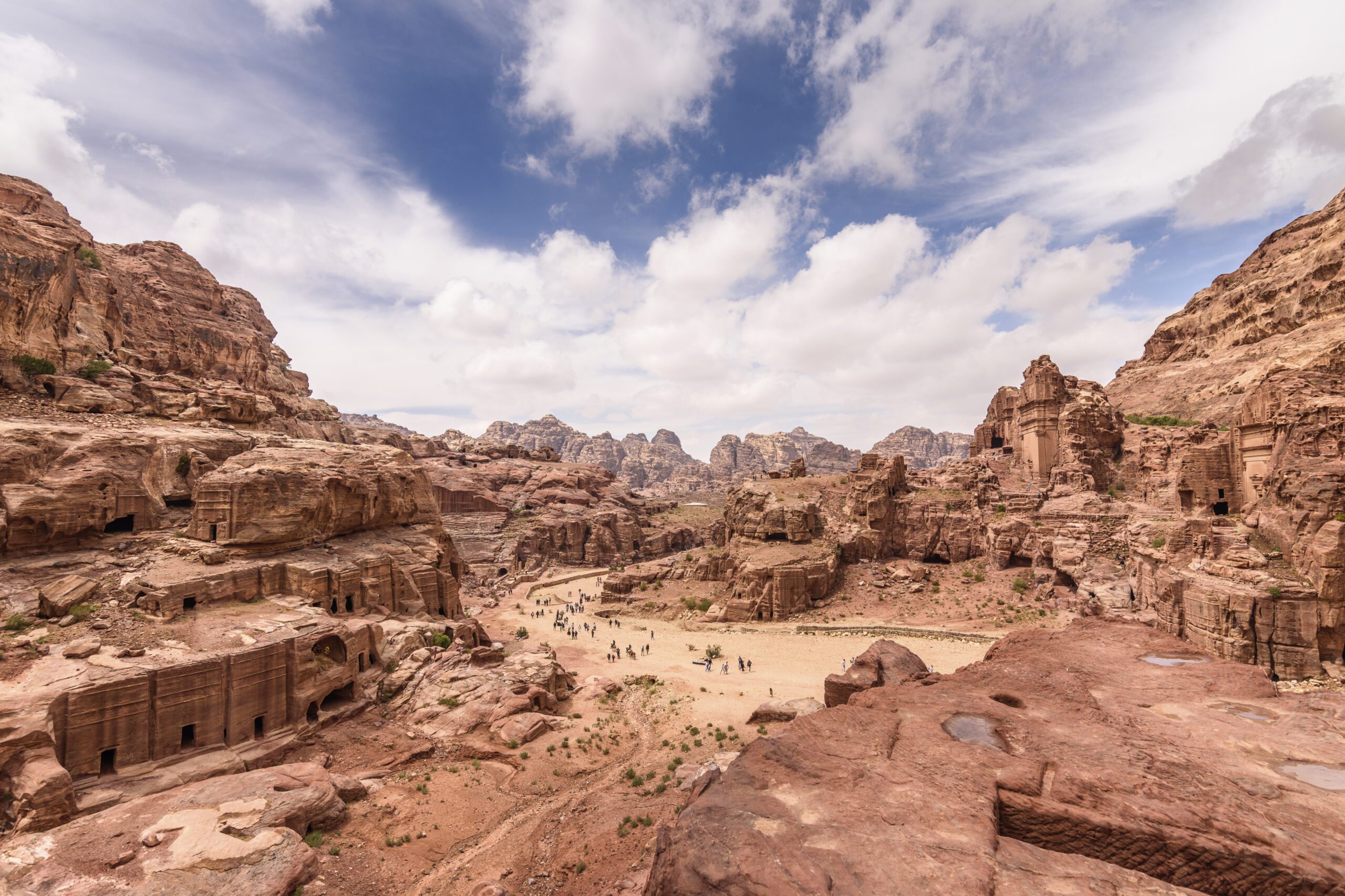 High angle view across the historic site of Petra, Jordan, rock formations and rock-cut architecture.,Petra,Jordan